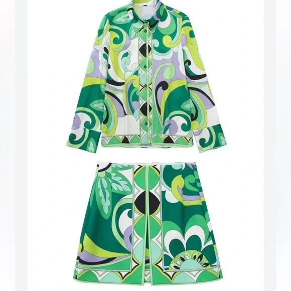 Zara Co-ord Set Green Print (S/M) - Picture 7 of 9